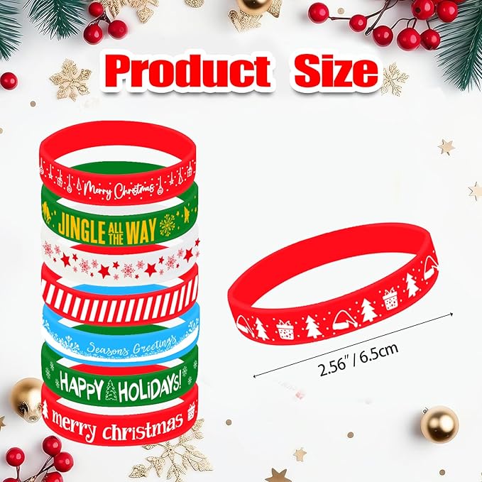 Morcheiong 42 Pieces Christmas Rubber Bracelets 7 Classic Design Silicone Wristbands for Merry Xmas Party Favors (Mixed Color)