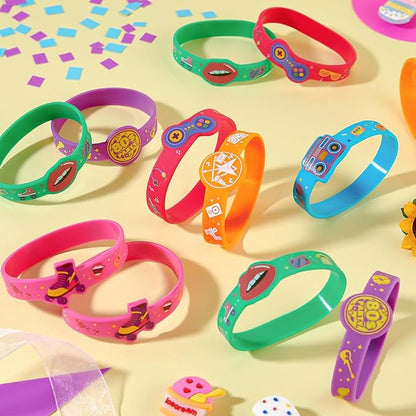 24 Pcs 90s 80s Party Favors Birthdays Supplies Silicone Bracelets Toy Gift Kid Teen Retro Classroom Prize Adult Disco Christmas Easter Hip Hop 80s Accessories 90s Theme Party Decorations
