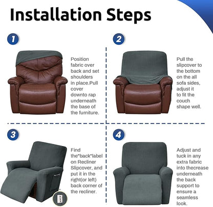 KEKUOU Recliner Chair Covers, Lazy Boy Recliner Covers Stretch Couch Cover Slipcovers 1 Piece Furniture Protector with Elastic Bottom for Dog,Kids.(Recliner, Grey)