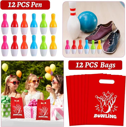 110 Pcs Bowling Party Favors, Bowling Party Favors Bags Temporary Tattoos Slap Bracelets Keychains Stickers Ballpoint Pen for Bowling Birthday Party Decorations Gifts for Kids Classroom Rewards