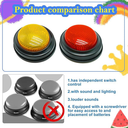 2-Pack Buzzers for Trivia Games, Answer Buzzers for Classroom, Family Feud Jeopardy Buzzer, Game Buzzers with Lights and Sound for Classroom, Game Show Buzzer Buttons