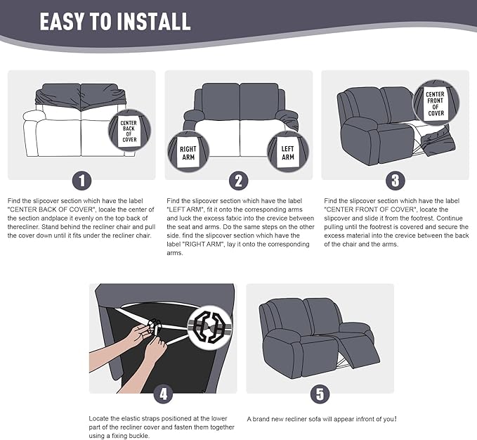 KinCam Recliner Covers, Stretch Reclining Chair Covers, Recliner Sofa Slipcovers Stripe Jacquard Recliner Couch Covers Furniture Protector Covers for Pet Kid (2XL Seater, Light Gray)