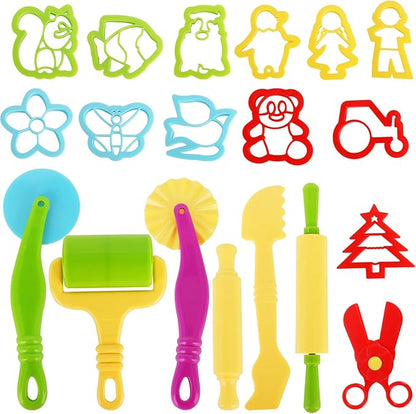 Play Dough Tools Set for Kids Ages 2-4 19PCS Non Toxic Playdough Accessories Modeling Clay Tools with Animal Cookie Cutters Molds Rolling Pin Scissors Bulk Pack for Toddlers Arts Crafts Activities