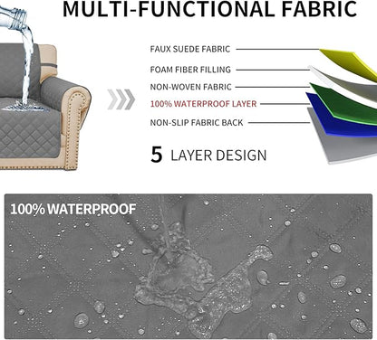 Easy-Going Sofa Slipcover Waterproof Sofa Cover Couch Cover for 4 Cushion Couch with Elastic Straps Washable Non-Slip Furniture Protector Cover for Pets, Dogs, Cat (XX-Large, Grey)