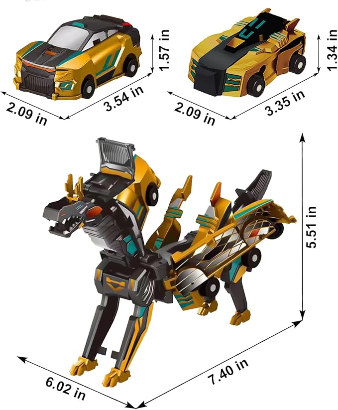 Aimery Collision Transforming Dinosaur Car Toy, 2 Magnetic Cars Convert into Dinosaur Toys,Dino Robot Toy, Boys Toys,Kids Toys, Party Birthday for Kids (Golden)