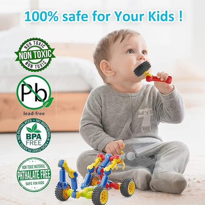 Stem Building Toys for 3 4 5 6 7 8 Year Old Boys Girls Kids,180 Pieces Building Blocks Educational Learning Toys with Large Storage Box,Ideal Christmas Birthday Gifts