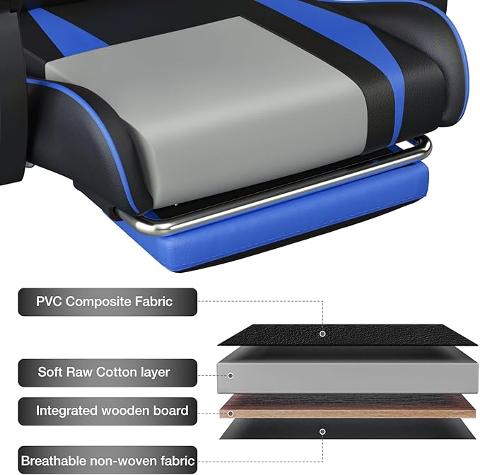 HOFFREE Massage Gaming Chair for Kids Computer Gamer Chair with Footrest and Lumbar Support Reclining PC Game Chair with Headrest for Gaming Room Blue and Black