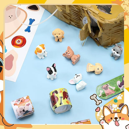 Syhood 52 Pcs Dog Party Favors for Kids Set Dog Piñata for Birthday Party Include Piñata Stick Blindfold Mask Confetti 12 Slap Bracelets 12 Dog Figures Dog 12 Sheets Sticker 12 Straws for Girl Boy