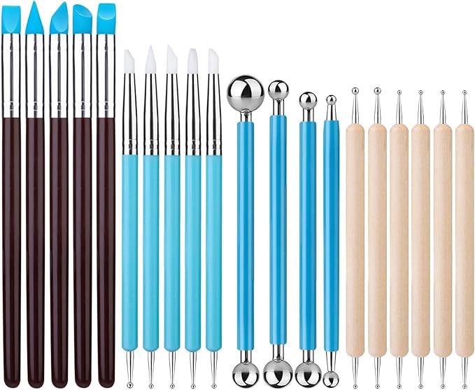 20Pcs Clay Sculpting Tools Kit, Ceramic Clay Ball Stylus Dot Painting Tools, Air Dry Clay Tools Set for Carving, Dotting, Embossing, Shaping, Molding, Pottery Crafts, Nail Art, Rhinestone, Rock