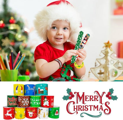 100Pcs Christmas Slap Bracelets, Christmas Party Favors for Kids, Christmas Stocking Stuffers, Christmas Toys For kid and children, Party Gift Bag Filler Supply