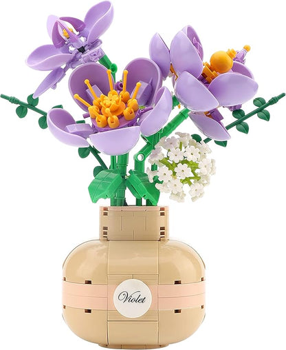 Purple Flower Bouquet Building Blocks Set Violet with Vase for Friends (Adults or Kids Age of 8+) Mini Bricks Botanical Collection Bonsai Tree Plants Ornament Sets for Girls or Women 539PCS