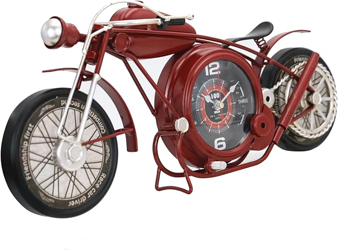 YOUKI Metal Motorcycle Wall Clock,Desk Shelf Clocks Digital Clock for Bedroom,Retro Vintage Non-Ticking Table Clock Battery Operated Silent,Easy to Read,Wall Art16.9 * 1.5 * 7.5 Inches,Red
