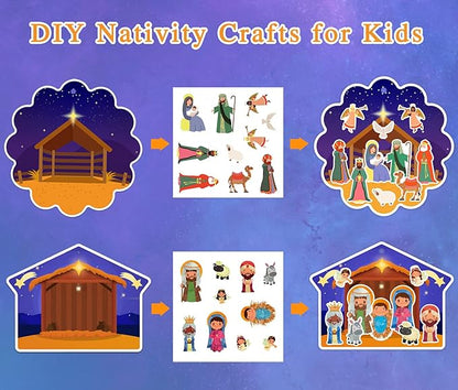 FaCraft Nativity Craft Sticker for Kids - 24pcs Make a Nativity Scene Stickers Christmas Crafts Kits DIY Nativity Set for Sunday School Classroom Religious Christian Xmas Party Game Favor Gifts