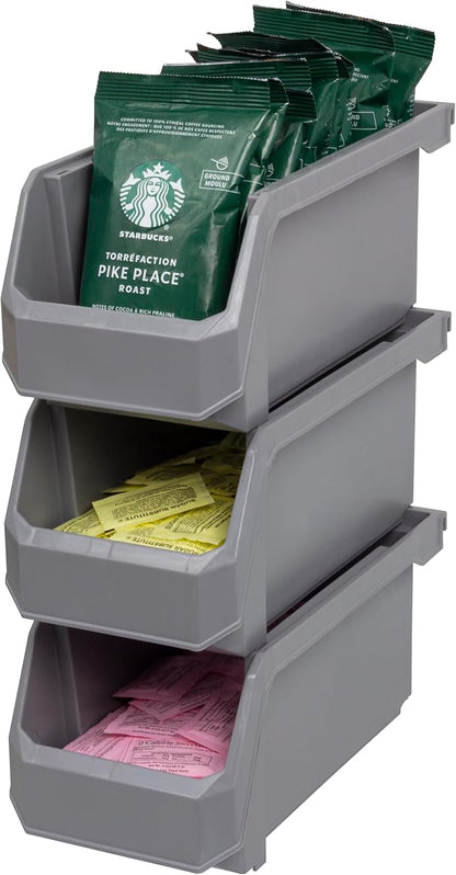 ReadySpace Plastic Containers for Organizing and Storage Bins for Closet, Kitchen, Office, Garage or Pantry Organization, Stackable Bins, Medium (11" x 5" x 5.5"), 8-Pack, Grey