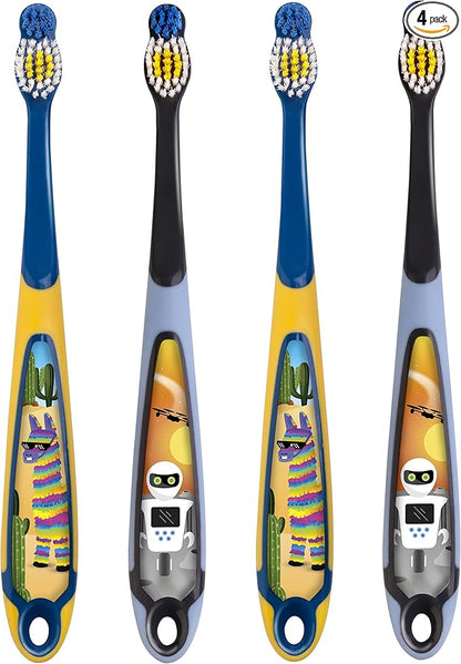 Jordan* Step 3 Kids Toothbrush, 6-9 Years, Soft Bristles, BPA Free - 4 Pack - Blue & Green