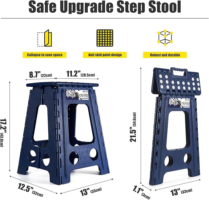 Delxo Folding Step Stool,18 Inch Foldable Step Stools for Kids & Adults,Portable Collapsible Step Stool with Handle, Lightweight Plastic Folding Stool for Kitchen Bathroom,Bedroom (Blue 6 Packs)
