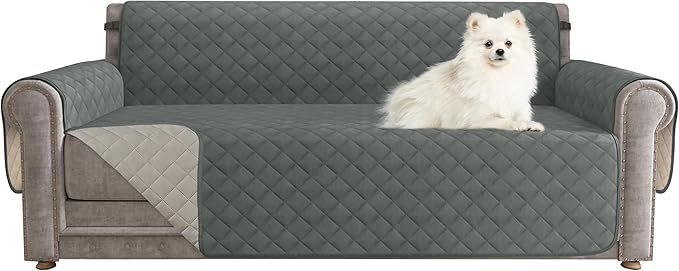 CHUN YI Couch Cover, Water Resistant Slipcover for 3 Cushion Sofa, Washable Sofa Cover with Adjustable Strap Storage Pocket for Living Room Dog Pet (Sofa, Dark Grey)