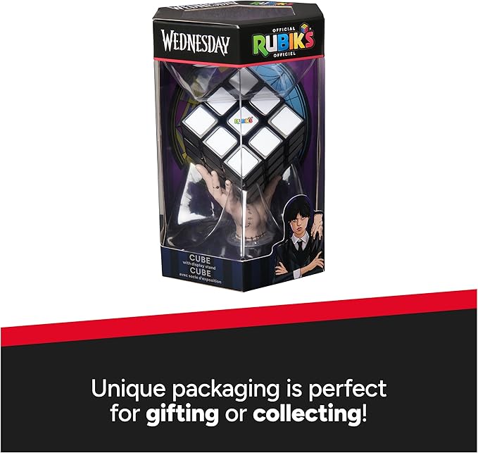 Rubik’s Cube, Wednesday Cube, Greyscale Wednesday Collectible & Desk Décor, Problem-Solving Brain Teaser, Color-Matching Puzzle, Fidget Toy & Sensory Puzzle for Adults, Teens & Kids, for Ages 8 & Up