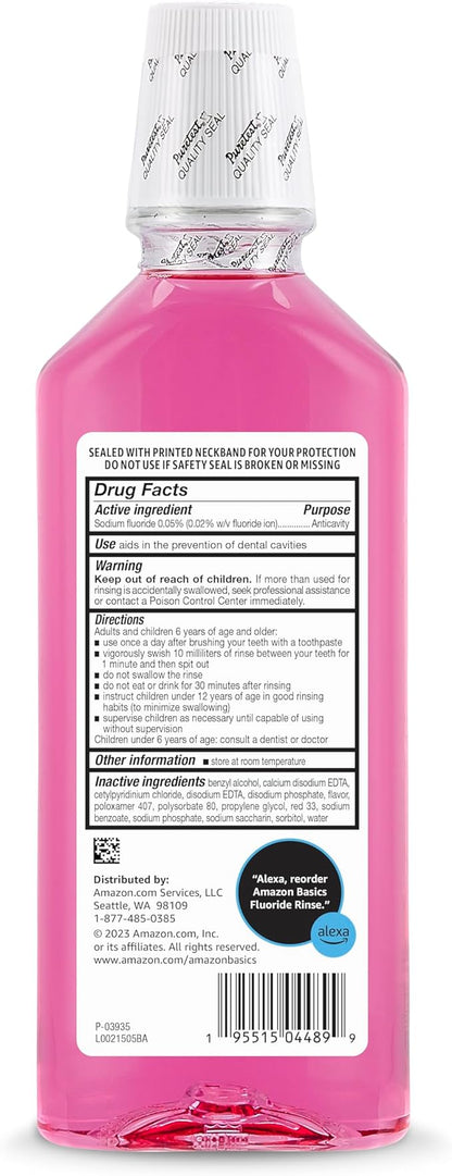 Amazon Basics Kids Mouthwash with Fluoride, Anticavity, Alcohol-Free Bubble Gum, 18 fl oz (Pack of 1)