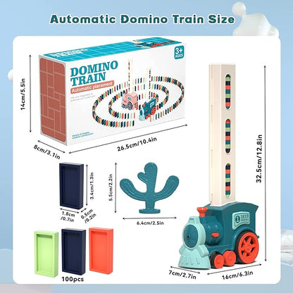 Domino Train Toy Set for Kids, 100 Pcs Automatic Dominoes Blocks Building and Stacking Toys Creative Kids Games Early Education Christmas Birthday Gift Boys Girls Age 3 4 5 6 Year Old (Cyan)