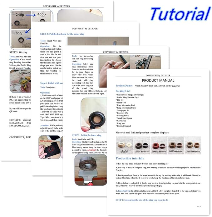 DEUXPER Sandalwood Ring Craft Kit - DIY Make Your Own Jewelry Ring - Craft Project for Adults, Teens, Kids, Beginners - Great Gift (Ring Material 6 Pcs)...