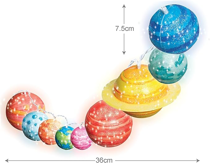 4M: STEAM Powered Kids: Solar System String Lights - Assemble & Paint Your Mini-Planetarium, LED Lights, DIY Outer Space Art & Craft Kit, Kids Ages 5+