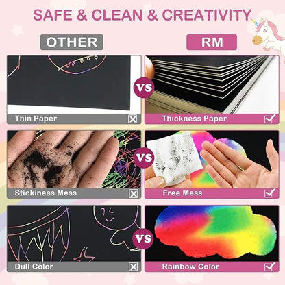 Rainbow Scratch Off Paper for Kids: Easter Crafts Gifts for Kids 60pcs Magic Arts Supplies for Age 3-12 Teen Toys Games for Valentines Birthday Christmas Basket Stuffers |Party Favors(Girls)