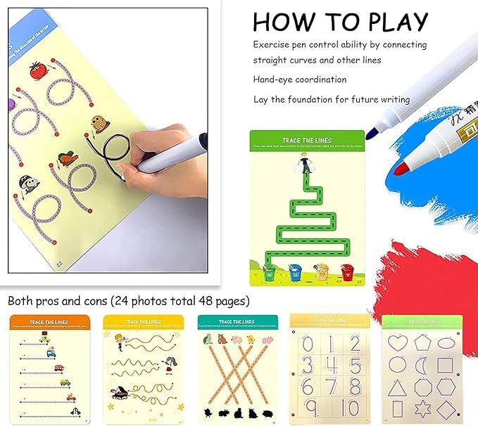 Preschool Learning Activities for 2 Year Olds Toddler with 4 Dry Erase Markers for Preschool Classroom Montessori for 2 3 4 Years Kindergarten Workbooks