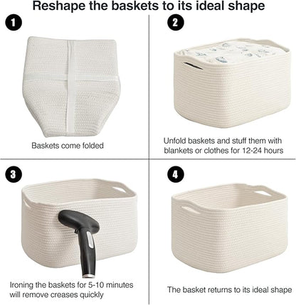 ICERZCZ Large Storage Baskets for Organizing Shelves, Woven Cotton Rope Bins for Baby Nursery Organization, Book Toy Towel Organizer, 17"x13"x9.5", 3 Packs, Off White