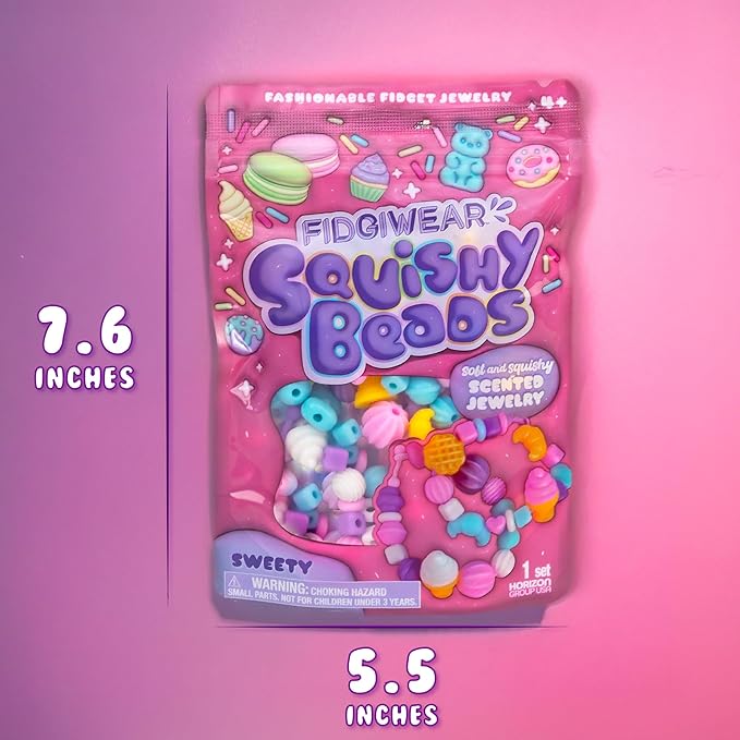 Fidgiwear Squishy Beads – Pink Sweety Theme, Create Fashionable Fidget Jewelry with Scented Squishy Beads for Jewelry Making, Toddler Sensory Bracelet Making Kit for Ages 3+