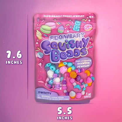 Fidgiwear Squishy Beads – Pink Sweety Theme, Create Fashionable Fidget Jewelry with Scented Squishy Beads for Jewelry Making, Toddler Sensory Bracelet Making Kit for Ages 3+