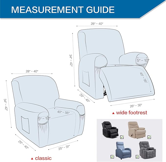 Soft Spandex Recliner Chair Covers, 4 Pieces Lazy Boy Recliner Cover for Recliner Chair, Stretch Cover for Recliner slipcovers Good Choice for All Seasons. (XL,Black)