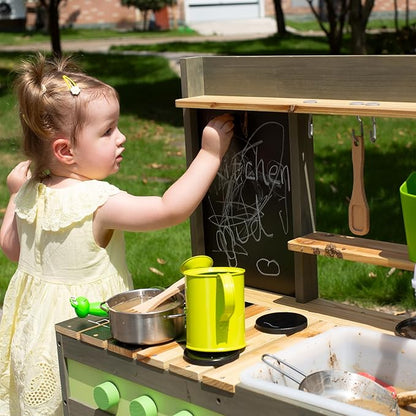 Giant bean Mud Kitchen Playset for Kids, Deluxe Wooden Toy Play Kitchen Set for Boys and Girls Ages 3-8 Indoor & Outdoor Activities, with Sand and Water Sink, Cookware Pots