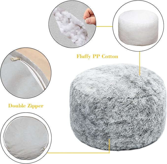 Asuprui Round Pouf Ottoman Stuffed Floor Foot Stool Floor Chair for Living Room Bedroom Modern Foam Foot Rest for Couch 20 in Diameter x 12 Inches Height Ottoman Foot Rest Snow Gray Pouf with Filler