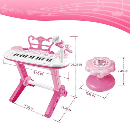 Kids Piano Keyboard Toys, 31-Keys Piano for Toddler Ages 3-5-9, Educational Toys with Microphone, Stool, Portable Multifunction Electronic Musical Instrument, 3+Year Old Girls Birthday Gift Ideas-Pink