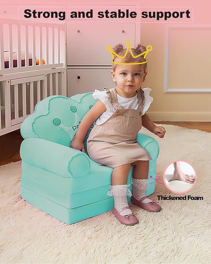 MOONBEEKI Kids Couch Fold Out, Foldable Princess Chair for Toddlers 1-3, Sofa Bed for Kids Folding Toddler Bed Lounger Chair for Bedroom, Toddler Couch Bed for Girl