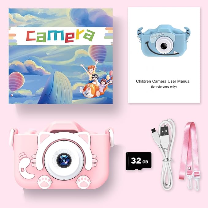 Goopow Kids Camera Toys for 3-8 Year Old Girls Boys,Children Digital Video Camcorder Camera with Cartoon Soft Silicone Cover, Best Chritmas Birthday Festival Gift for Kids - 32G SD Card Included