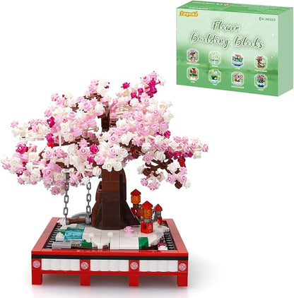 Small Bricks Cherry Blossom Tree Building Set Building Block Kit Sakura Bonsai DIY Toy Potted Plant Tree Regular Particle Simulation Flower Botanical Collection Construction Toy 648 Pcs 63001