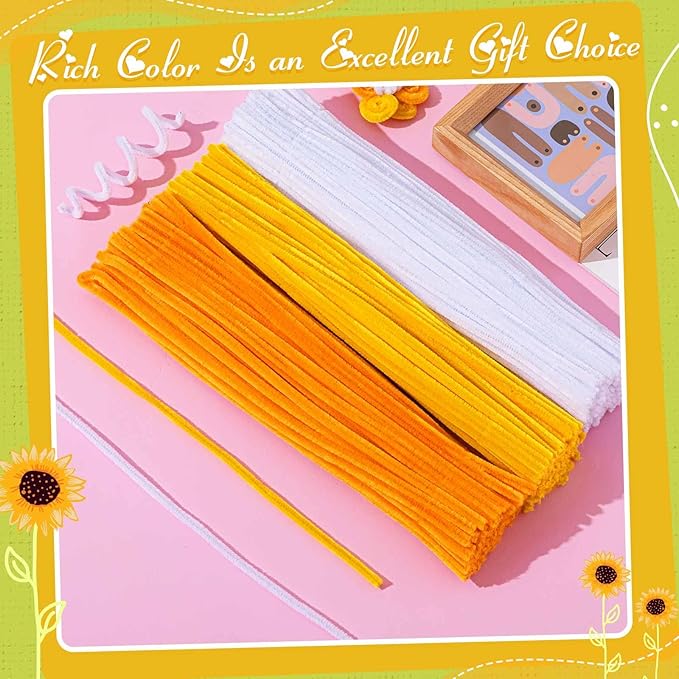 Peryiter 500 Pieces Pipe Cleaners Chenille Stems 12 Inch Craft Supplies Bulk for DIY Art and Craft Projects Creative Gift Wrapping Party Decorations(Sunflower Color,12 Inch)
