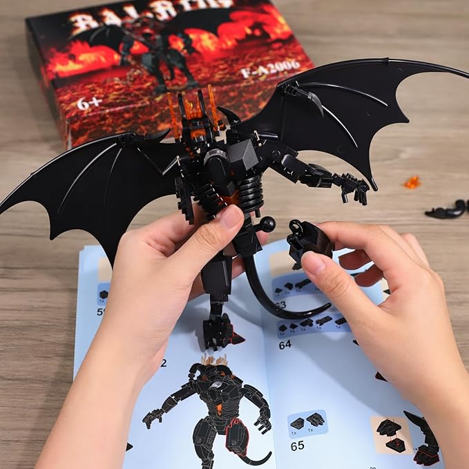 Figure Balrogs Monster Building Block Set Balroged of Moria Bricks Demons Model Toys Gifts，Building Blocks Set, Bat Robot Figure with Wings and Lava Accessories