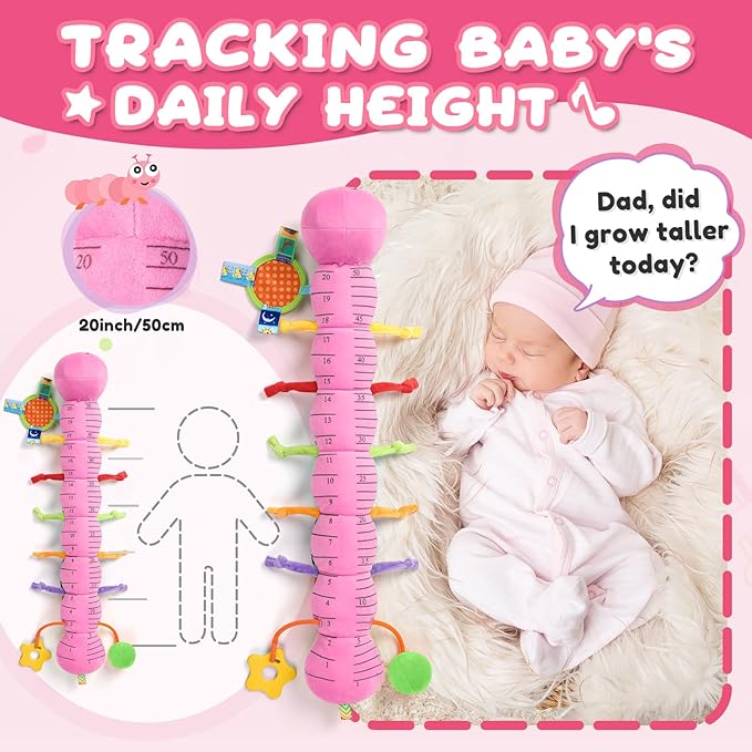AWOTOY Baby Toys 0-6-12 Months,Musical Caterpillar Stuffed Animals Activity Infant Toys with Crinkle,Rattles,Mirror&Pull String,Muti-Sensory Toys Gifts for Newborn Tummy Time,Pink,Knot prolegs