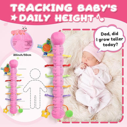 AWOTOY Baby Toys 0-6-12 Months,Musical Caterpillar Stuffed Animals Activity Infant Toys with Crinkle,Rattles,Mirror&Pull String,Muti-Sensory Toys Gifts for Newborn Tummy Time,Pink,Knot prolegs