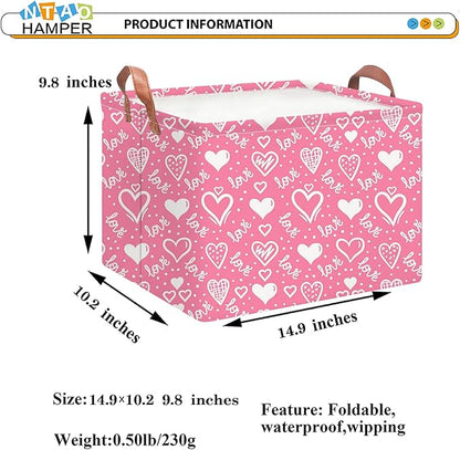 NTAOHAMPER Rectangular Storage Basket Empty,Collapsible Gift Basket with Handles,Heart Print Basket, Books Box,Room Decor(Lovely Heart)