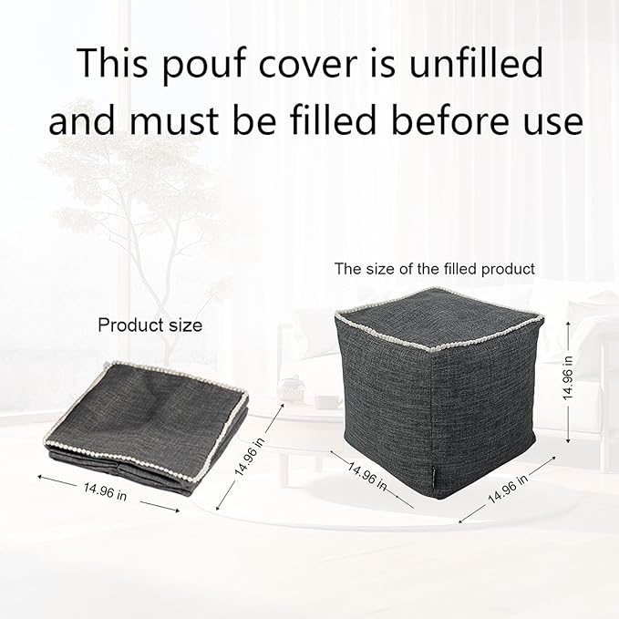 Louis Donné Boho Neutral Decorative Unstuffed Pouf Cover, Poofy Ottomans Foot Rest for Living Room Floor Cushion Footstool Moroccan Tufted for Storage 45x45 Camping (Only Cover) (No Filler)