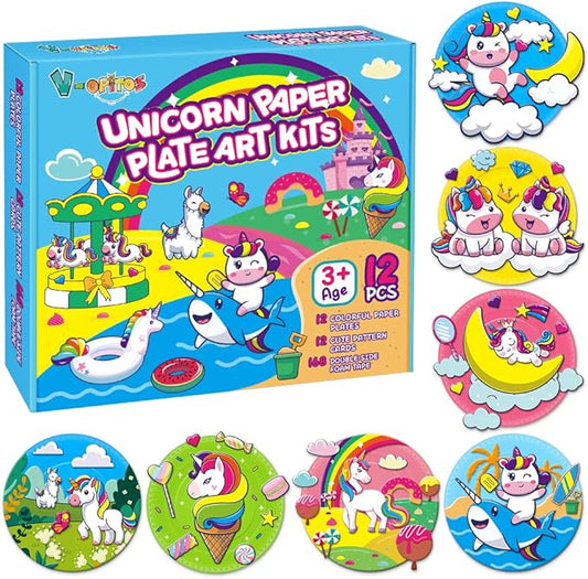 V-Opitos Arts and Crafts Kits for Kids, 12 Pack Paper Plate Crafts for Toddlers Age of 2, 3, 4, 5 Years Old, Fun Preschool Classroom Activity Project for Boys & Girls