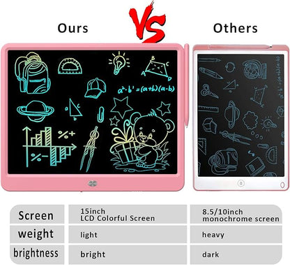 FLUESTON LCD Writing Tablet, Doodle Board Toys Gifts for 3-8 Year Old Girls Boys, 15 Inch Colorful Electronic Board Drawing Pad for Kids, Gifts for Toddler Educational Learning Travel Birthday, Pink