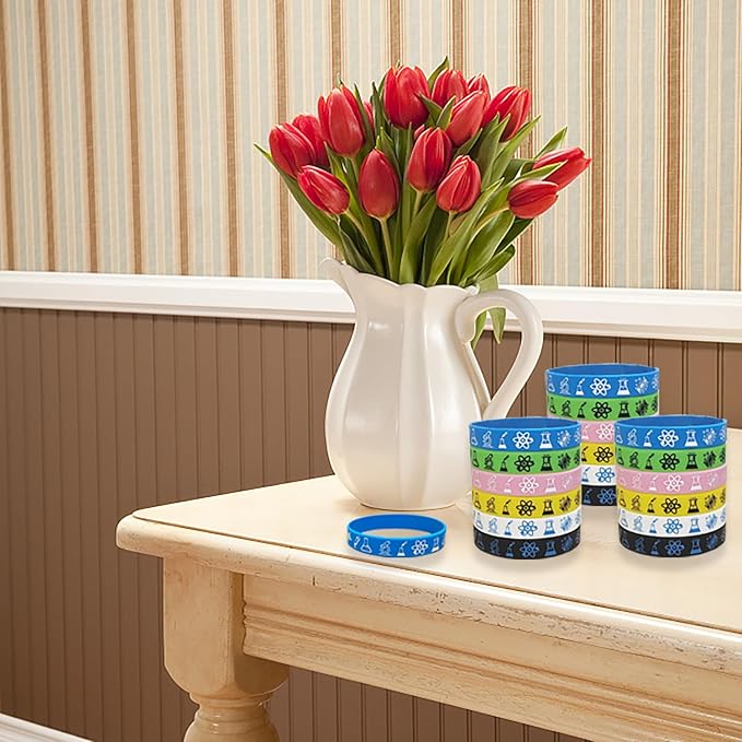 24 Science Rubber Bracelets Silicones Wristbands Future Mad Scientist Natural Science Arts Birthday Baby Party Favors Decorations