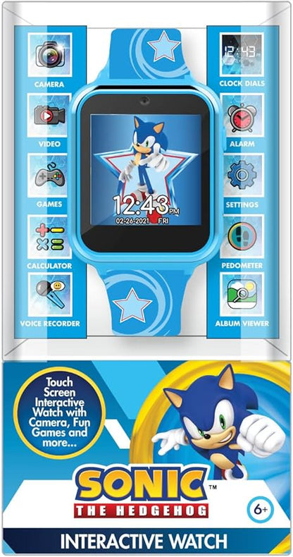 Accutime Kids SEGA Sonic The Hedgehog Blue Educational Touchscreen Smart Watch Toy for Boys, Girls, Toddlers - Selfie Cam, Learning Games, Alarm, Calculator, Pedometer (Model: SNC4133AZ)