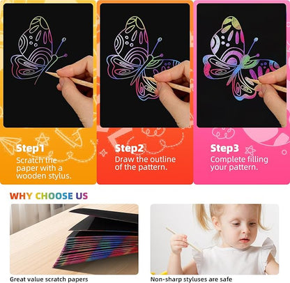 Scratch Art for Kids Rainbow Scratch Paper, Christmas Gifts for Children 130 Sheets Children's Paper Art Sets, Kids Crafts Art and DIY Paint by Scratch,Children's Christmas Sock Filling Gift