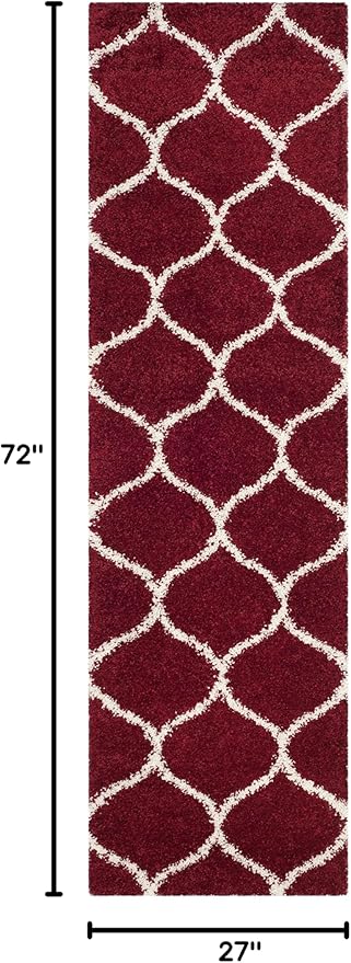 SAFAVIEH Hudson Shag Collection Runner Rug - 2'3" x 6', Red & Ivory, Moroccan Ogee Trellis Design, Non-Shedding & Easy Care, 2-inch Thick Ideal for High Traffic Areas in Living Room, Bedroom (SGH280R)
